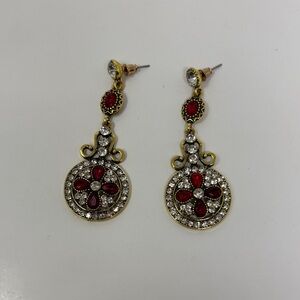 Gold and Red Floral Dangle Earrings